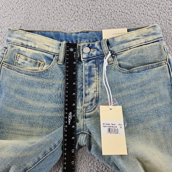 mnml M5 Stretch Denim Jeans Mens 28 Blue Tapered Ankle Zips Button Fly - Picture 10 of 16